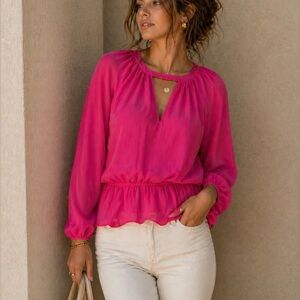 Express Fuchsia Pink Long Sleeve Peasant Blouse